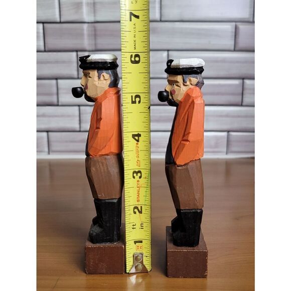 2 Wooden Carved Fisherman #A49 - Picture 6 of 7